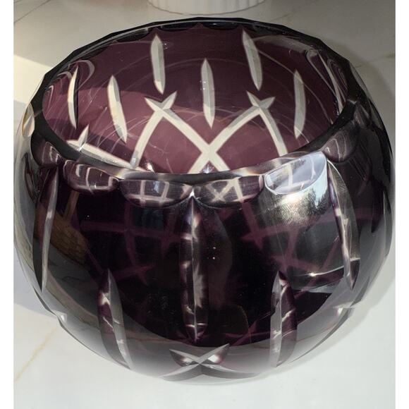 Vintage Gorham Lady Ann Purple Crystal Glass Cut To Clear Bowl Vase Dish 6x5” - Picture 8 of 8